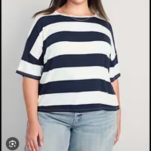 ⭐ Navy Striped Oversized 1/2 Sleeve Top XL⭐